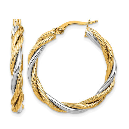 14K Yellow & Rhodium White Polished Twisted Hoop Earrings