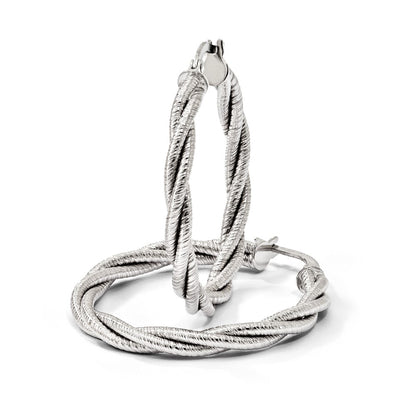 14K Yellow & Rhodium White Polished Twisted Hoop Earrings