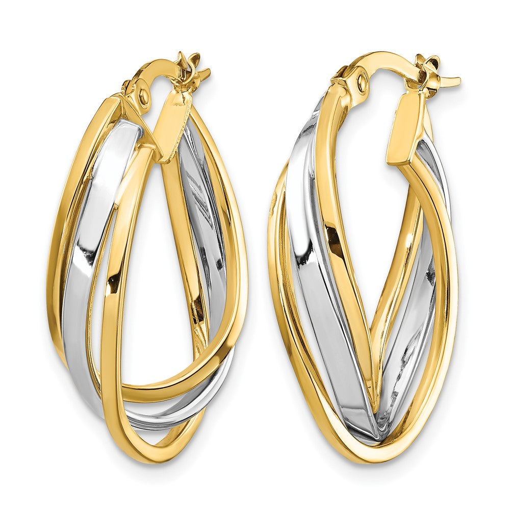 14K Yellow & Rhodium With Polished Oval Hoop Earrings