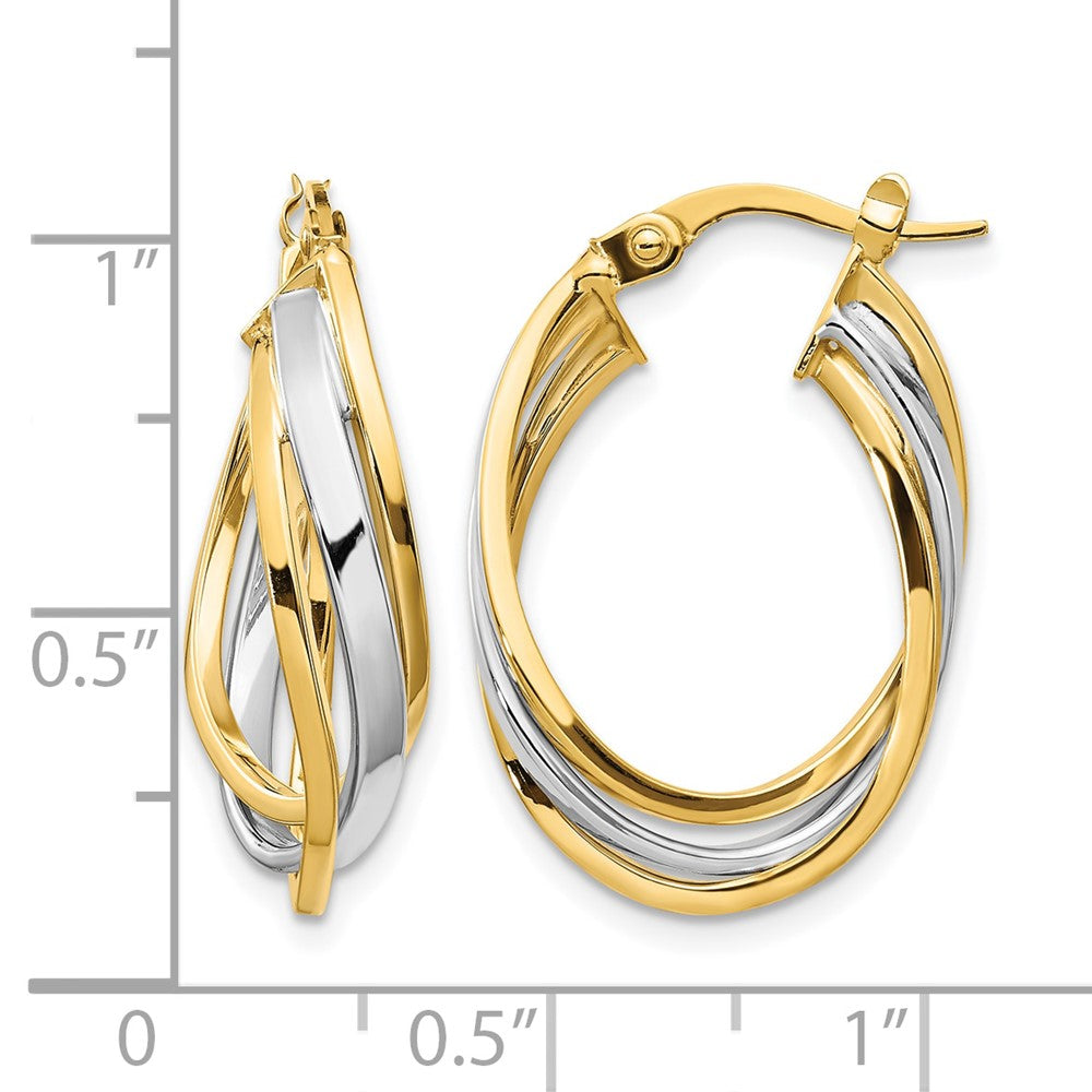 14K Yellow & Rhodium With Polished Oval Hoop Earrings