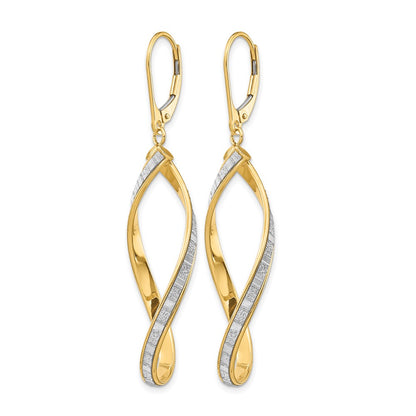14K Yellow Gold Glimmer Infused Twisted Leverback Earrings