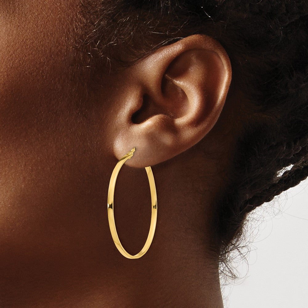 14K Yellow Gold 2mm Polished Hoop Earrings