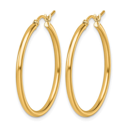 14K Yellow Gold 2X30mm Polished Hoop Earrings