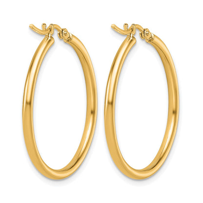 14K Yellow Gold 2X30mm Polished Hoop Earrings