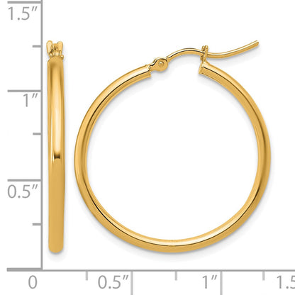 14K Yellow Gold 2X30mm Polished Hoop Earrings