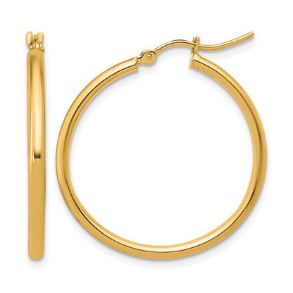 14K Yellow Gold 2X30mm Polished Hoop Earrings