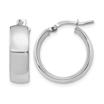 14K Yellow & Rhodium W/ White Plating 6mm High Polished Hoop Earrings