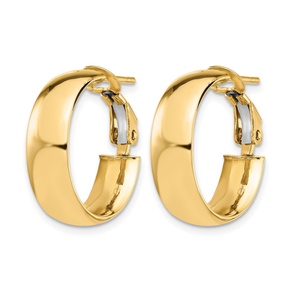 14K Yellow Gold 6mm High Polished Omega Back Hoop Earrings
