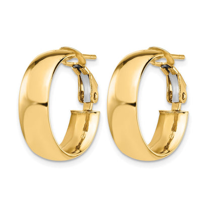 14K Yellow Gold 6mm High Polished Omega Back Hoop Earrings