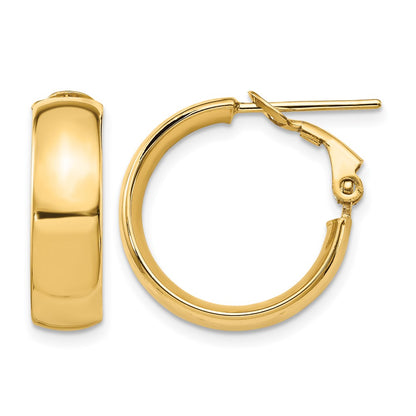14K Yellow Gold 6mm High Polished Omega Back Hoop Earrings