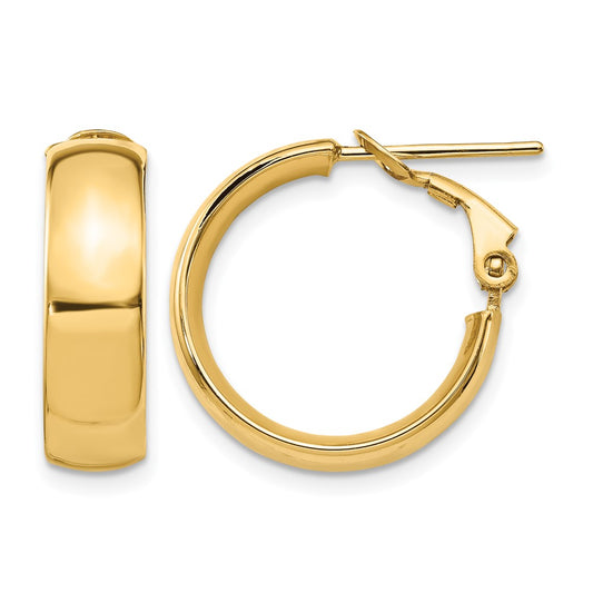14K Yellow Gold 6mm High Polished Omega Back Hoop Earrings