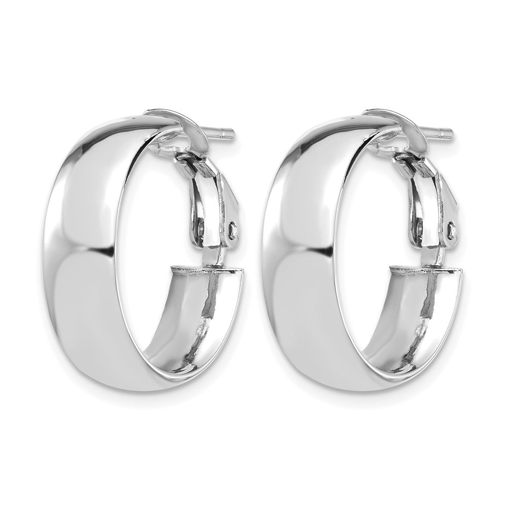 14K Yellow & Rhodium With White Plating High Polished 6mm Omega Back Hoop Earrings