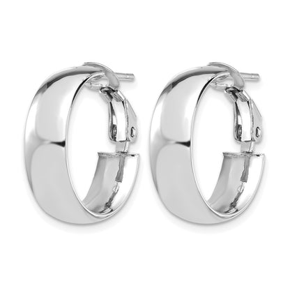 14K Yellow & Rhodium With White Plating High Polished 6mm Omega Back Hoop Earrings