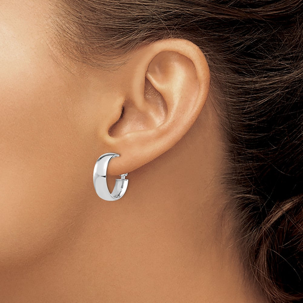 14K Yellow & Rhodium With White Plating High Polished 6mm Omega Back Hoop Earrings