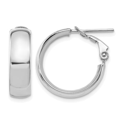 14K Yellow & Rhodium With White Plating High Polished 6mm Omega Back Hoop Earrings