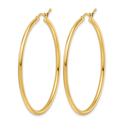 14K Yellow Gold 2mm Polished Hinged Hoop Earrings