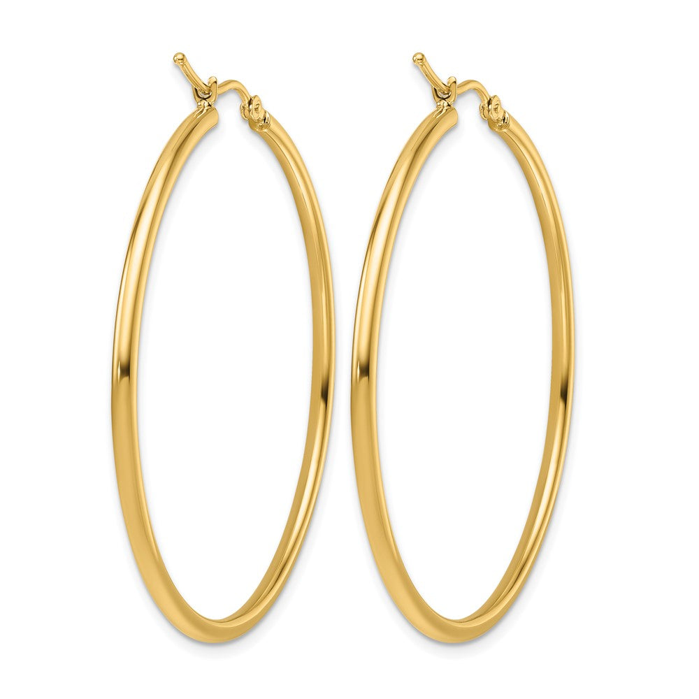14K Yellow Gold 2mm Polished Hinged Hoop Earrings