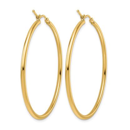 14K Yellow Gold 2mm Polished Hinged Hoop Earrings
