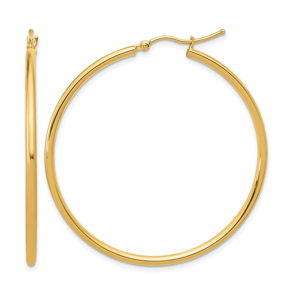 14K Yellow Gold 2mm Polished Hinged Hoop Earrings