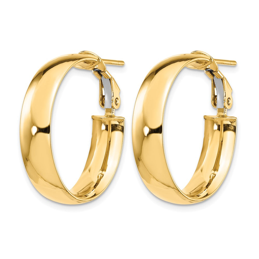 14K Yellow Gold 6mm High Polished Omega Back Hoop Earrings