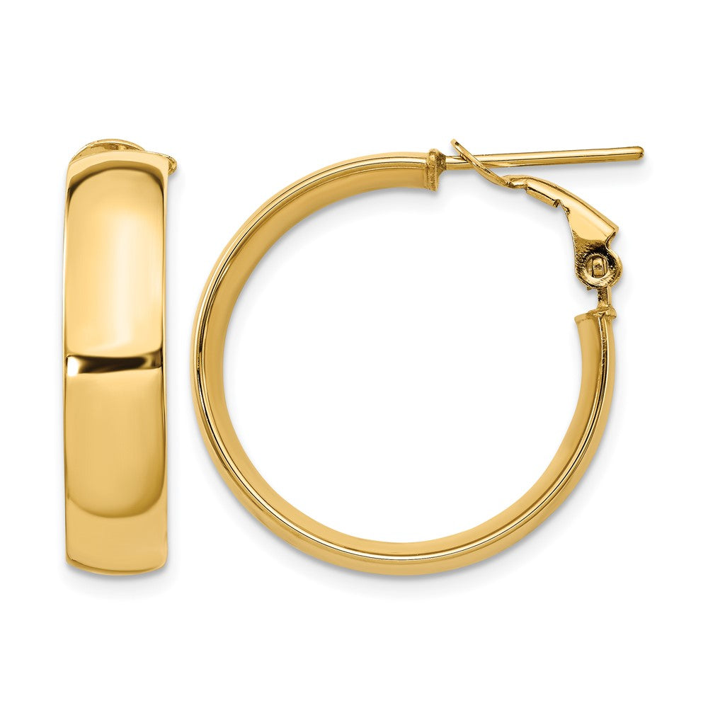 14K Yellow Gold 6mm High Polished Omega Back Hoop Earrings