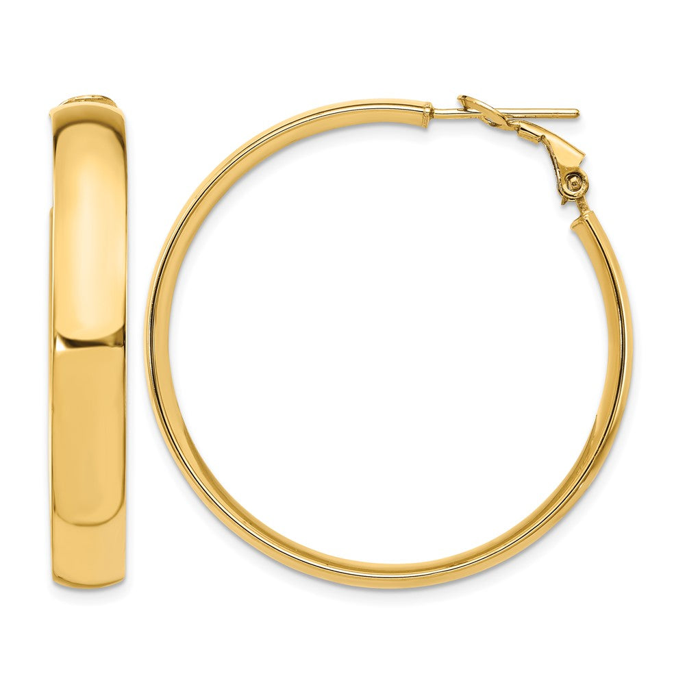 14K Yellow Gold 6mm High Polished Omega Back Hoop Earrings