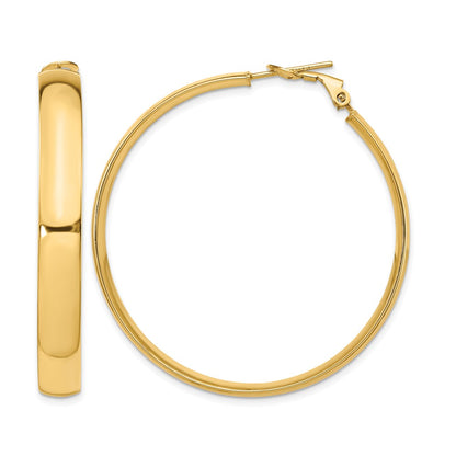 14K Yellow Gold 6mm High Polished Omega Back Hoop Earrings