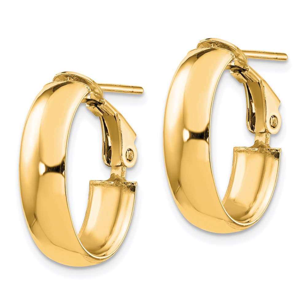 14K Yellow Gold 6mm High Polished Oval Omega Hoop Earrings