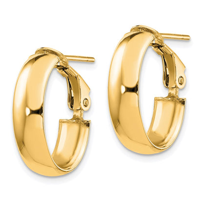 14K Yellow Gold 6mm High Polished Oval Omega Hoop Earrings