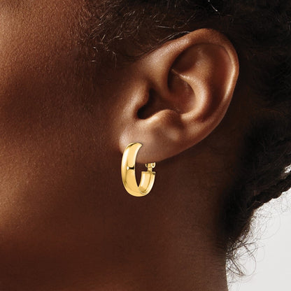 14K Yellow Gold 6mm High Polished Oval Omega Hoop Earrings