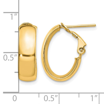 14K Yellow Gold 6mm High Polished Oval Omega Hoop Earrings
