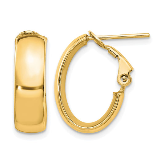 14K Yellow Gold 6mm High Polished Oval Omega Hoop Earrings
