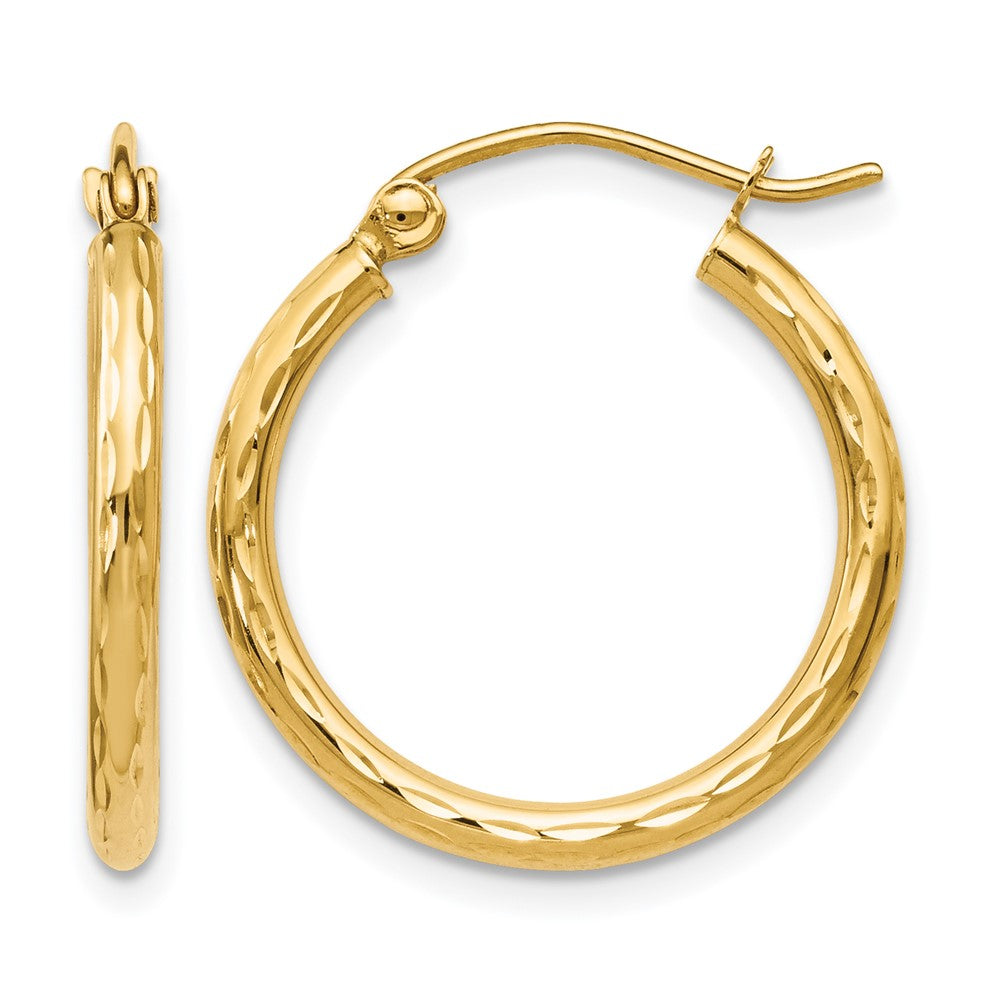14K Yellow Gold D/C Hinged Hoop Earrings