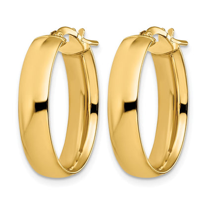 14K Yellow Gold 6mm High Polished Oval Hoop Earrings