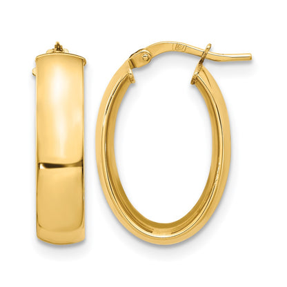 14K Yellow Gold 6mm High Polished Oval Hoop Earrings