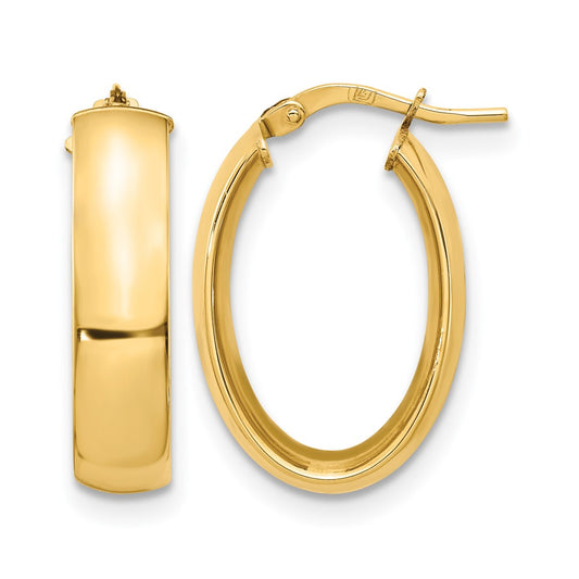 14K Yellow Gold 6mm High Polished Oval Hoop Earrings