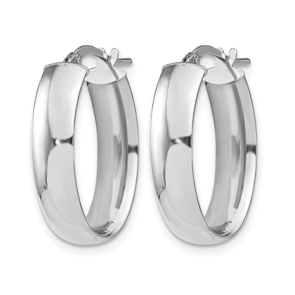 14K Yellow & Rhodium With White Plating 6mm Polished Oval Hoop Earrings