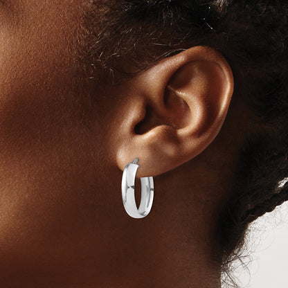 14K Yellow & Rhodium With White Plating 6mm Polished Oval Hoop Earrings