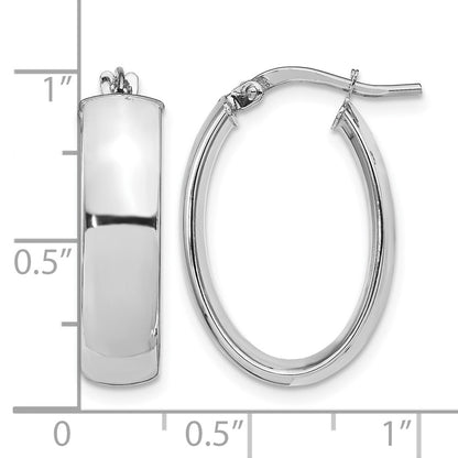 14K Yellow & Rhodium With White Plating 6mm Polished Oval Hoop Earrings