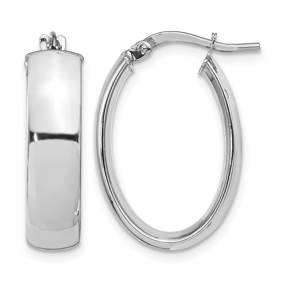 14K Yellow & Rhodium With White Plating 6mm Polished Oval Hoop Earrings