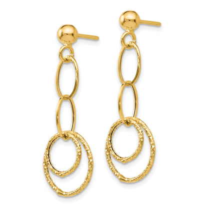 14K Yellow Gold Polished And Textured Post Dangle Earrings