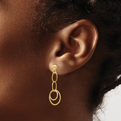 14K Yellow Gold Polished And Textured Post Dangle Earrings