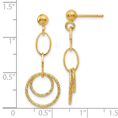 14K Yellow Gold Polished And Textured Post Dangle Earrings