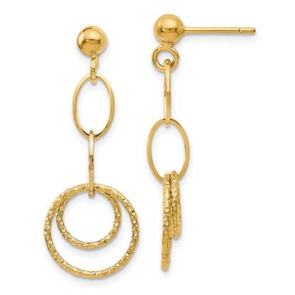 14K Yellow Gold Polished And Textured Post Dangle Earrings