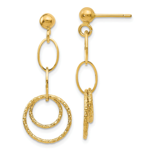 14K Yellow Gold Polished And Textured Post Dangle Earrings