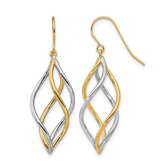 14K Two Tone Polished Dangle Earrings