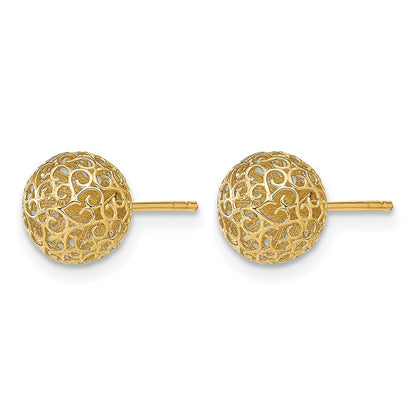 14K Yellow Gold 7.75mm Filigree Ball Post Earrings