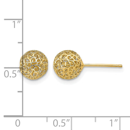 14K Yellow Gold 7.75mm Filigree Ball Post Earrings