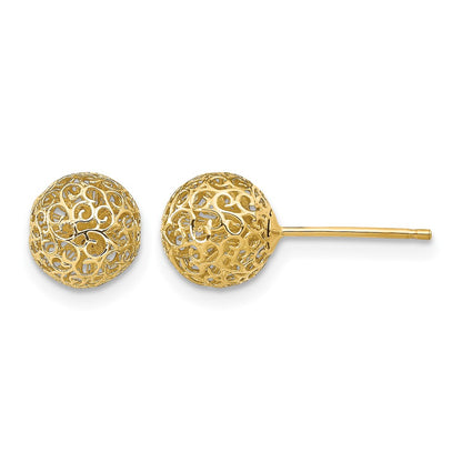 14K Yellow Gold 7.75mm Filigree Ball Post Earrings