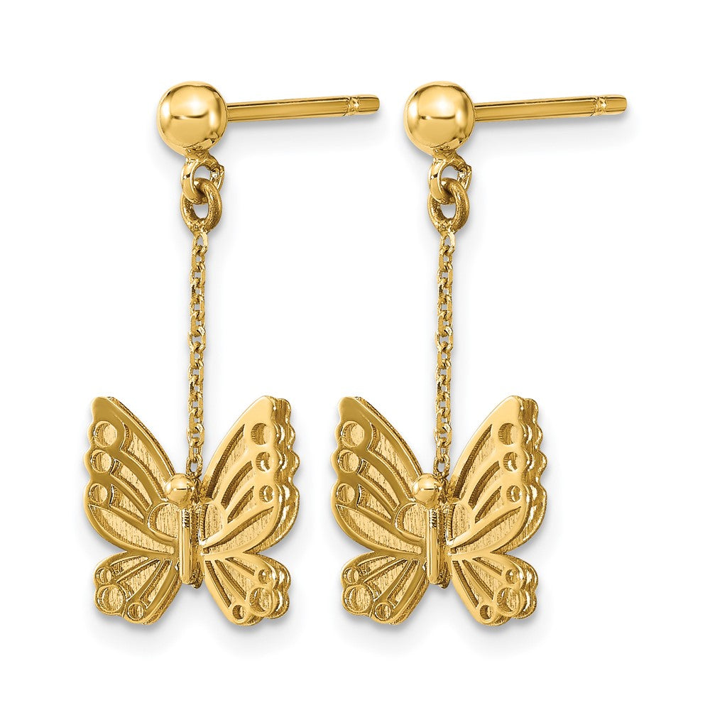 14K Yellow Gold Polished And Brushed Butterfly Earrings